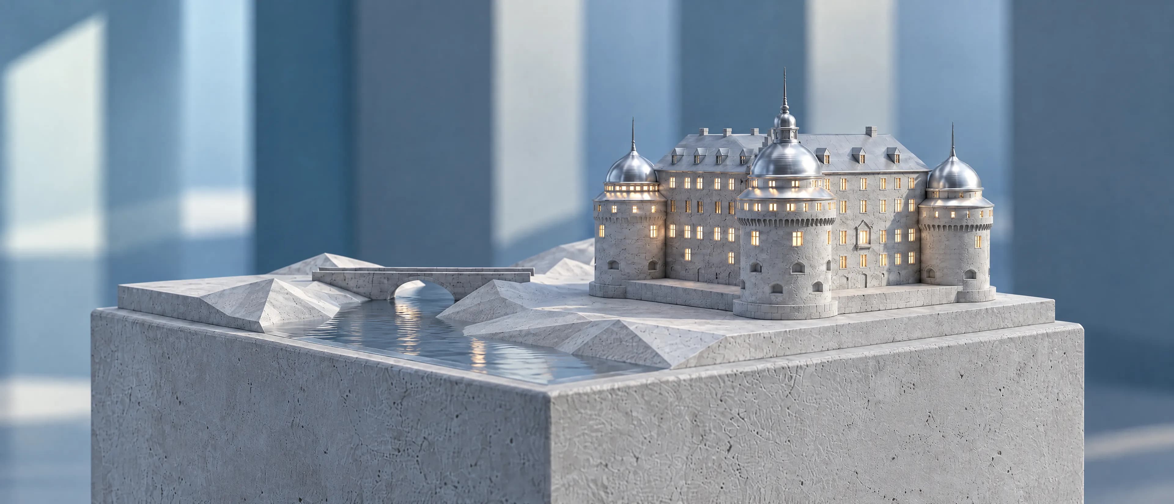 Modell av Örebro slott på en betongsockel