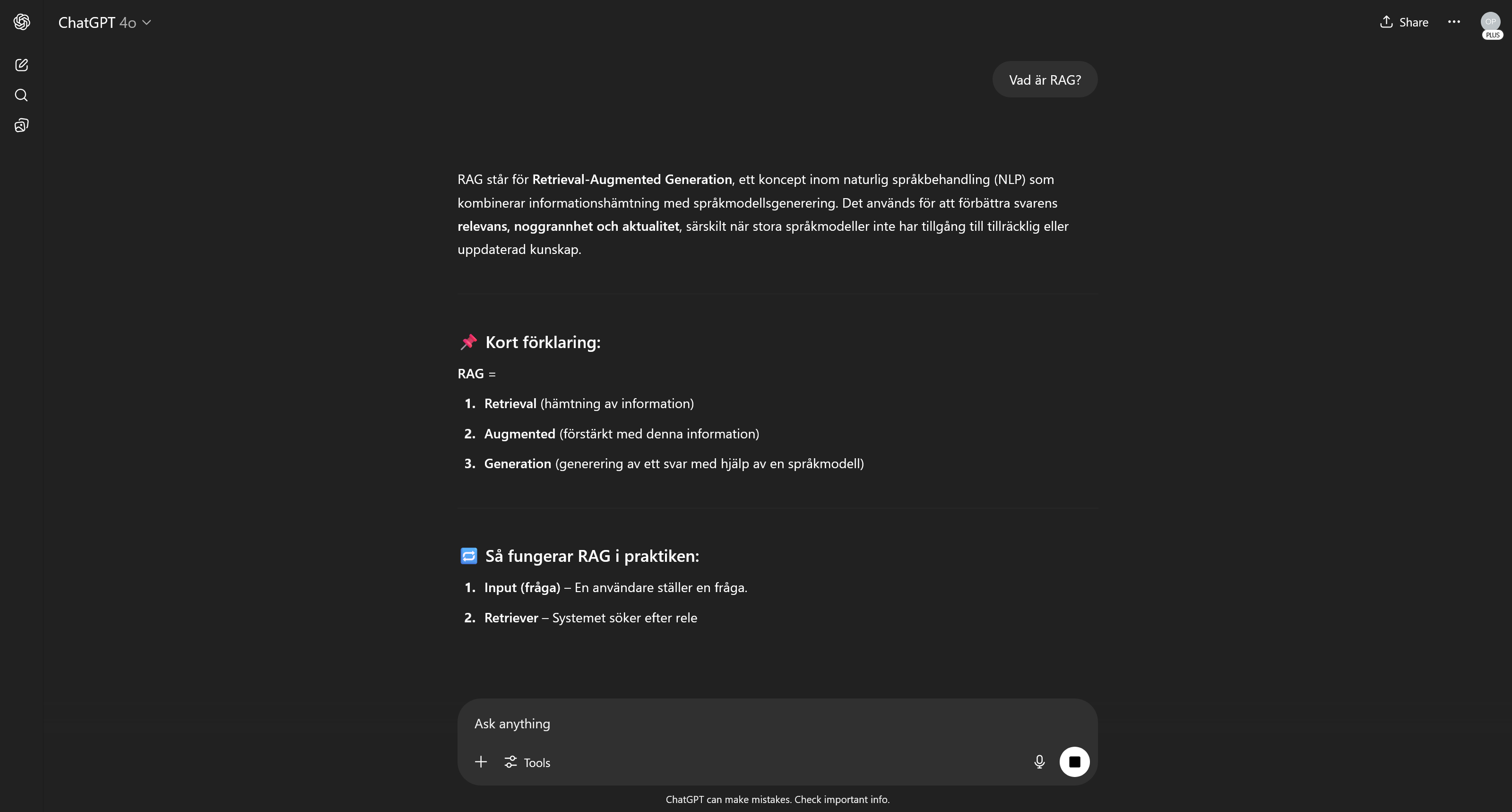 Frågar ChatGPT 'Vad är RAG?'