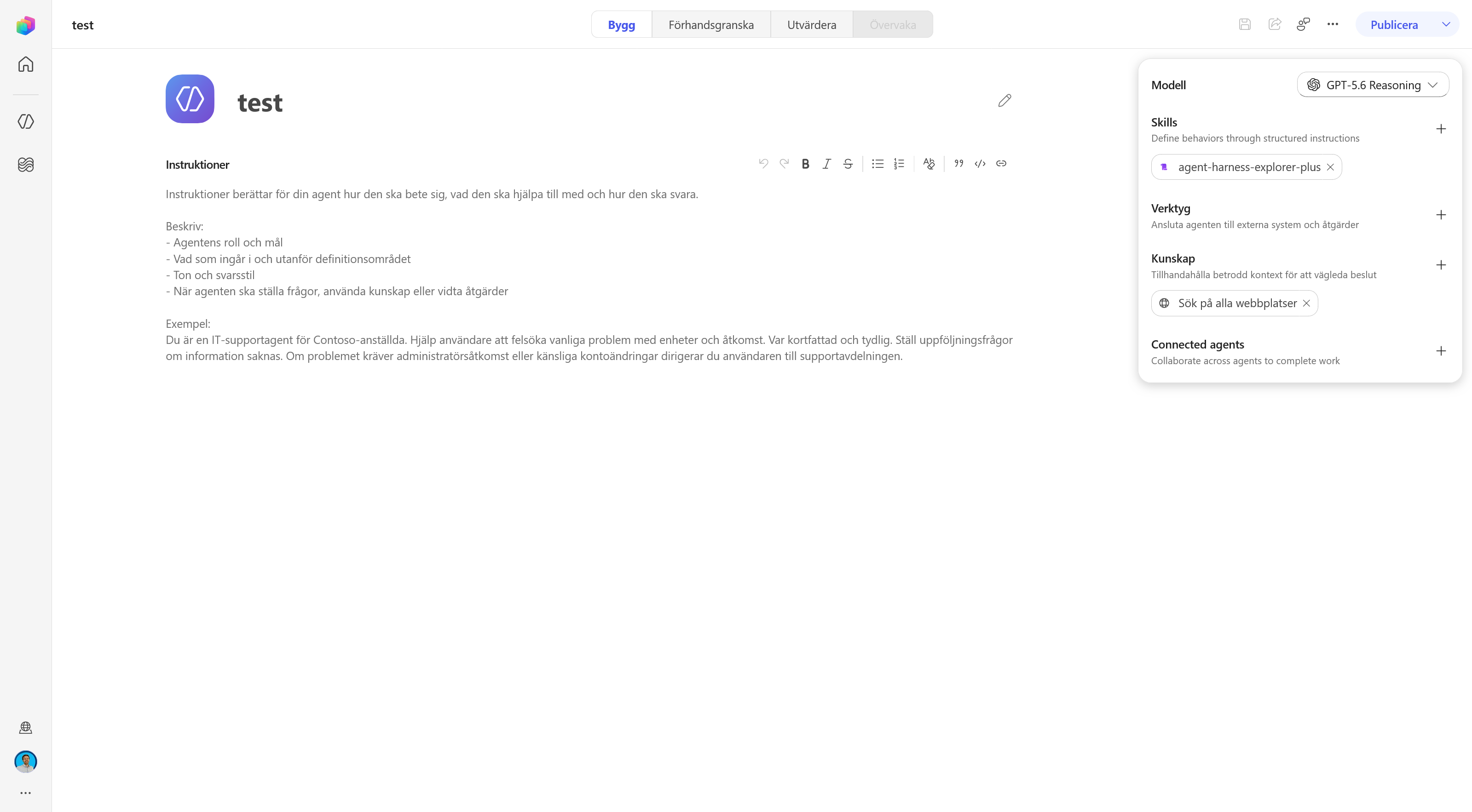Agent Harness Explorer Plus visas under Skills och fliken Förhandsgranska syns högst upp