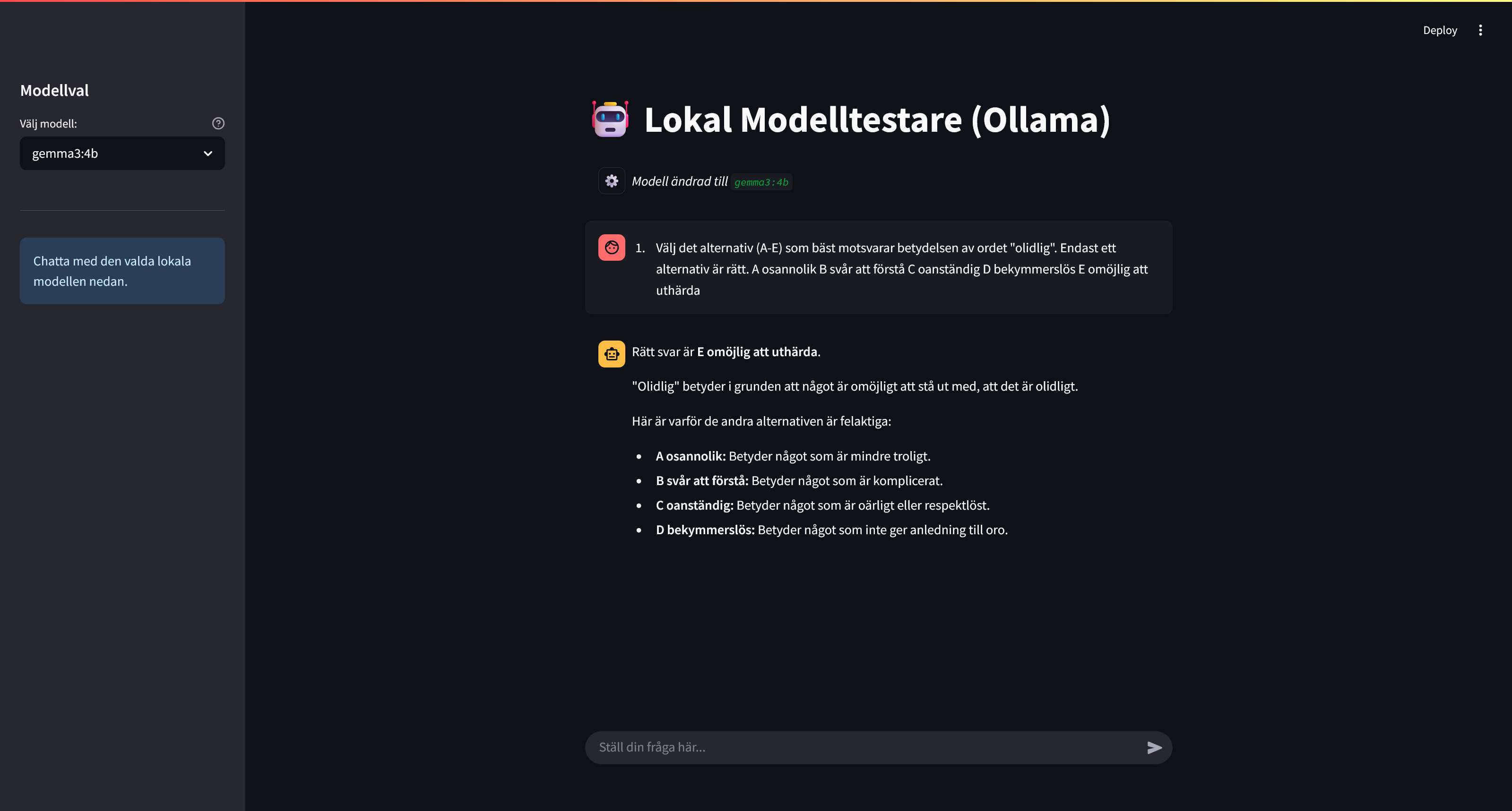 Local chat interface for interacting with the models