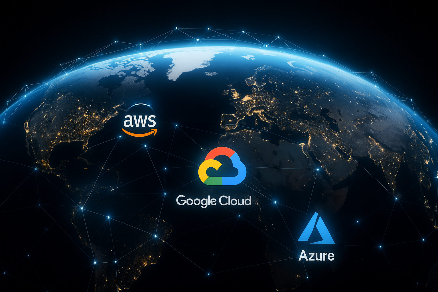 Logotyper för Google Cloud, Amazon Web Services och Microsoft Azure