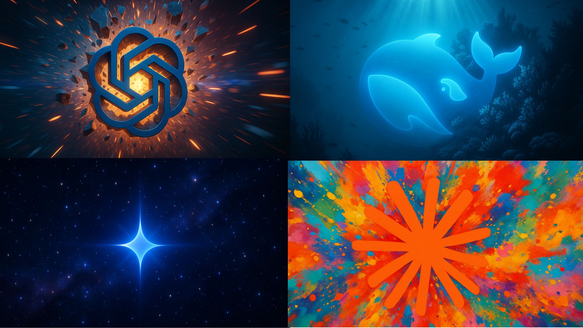 Logotyper för OpenAI, Anthropic och Google